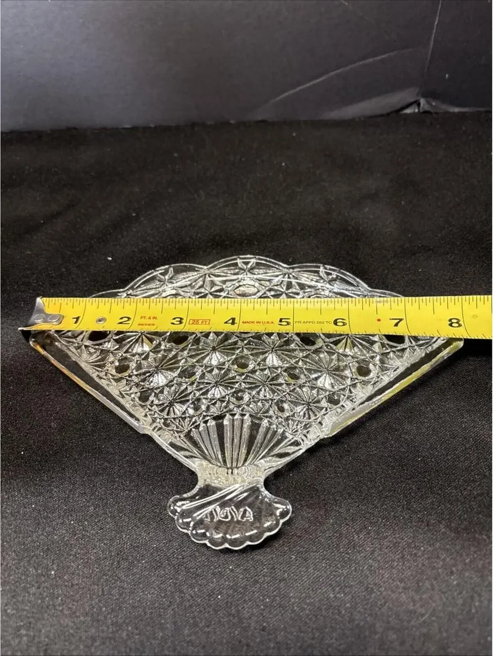 VTG Clear Glass Fan Plate Vanity Tray Trinket Dish Avon Great For Jewelry USA